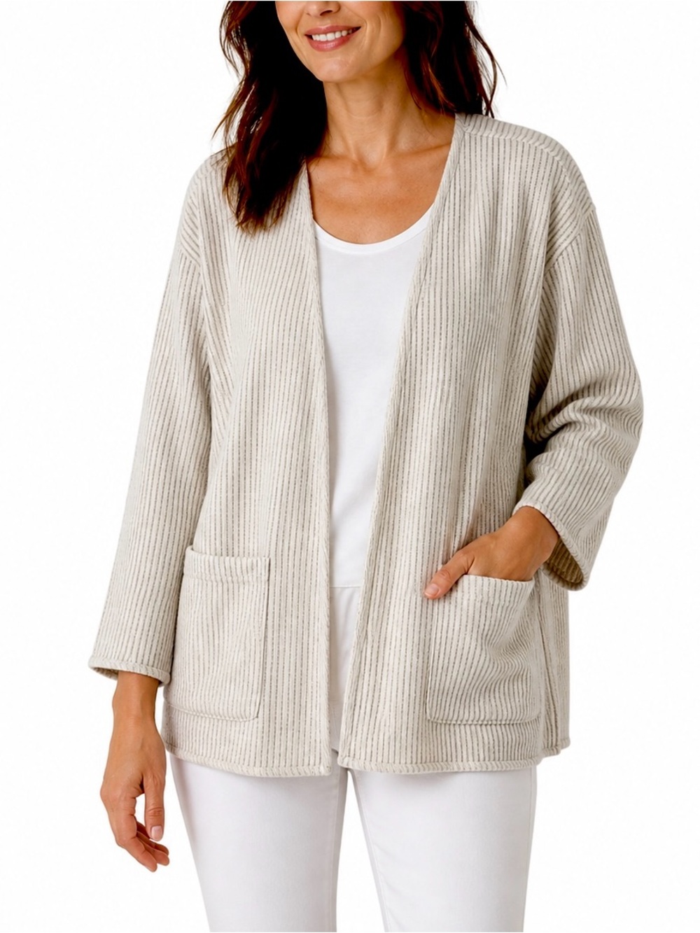 Eileen Fisher Reversible Organic Cotton Cardigan Jacket Stripe/Solid Size 2X - Picture 1 of 12